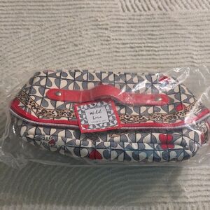 Printed Canvas Cosmetic Bag in Red and Navy
